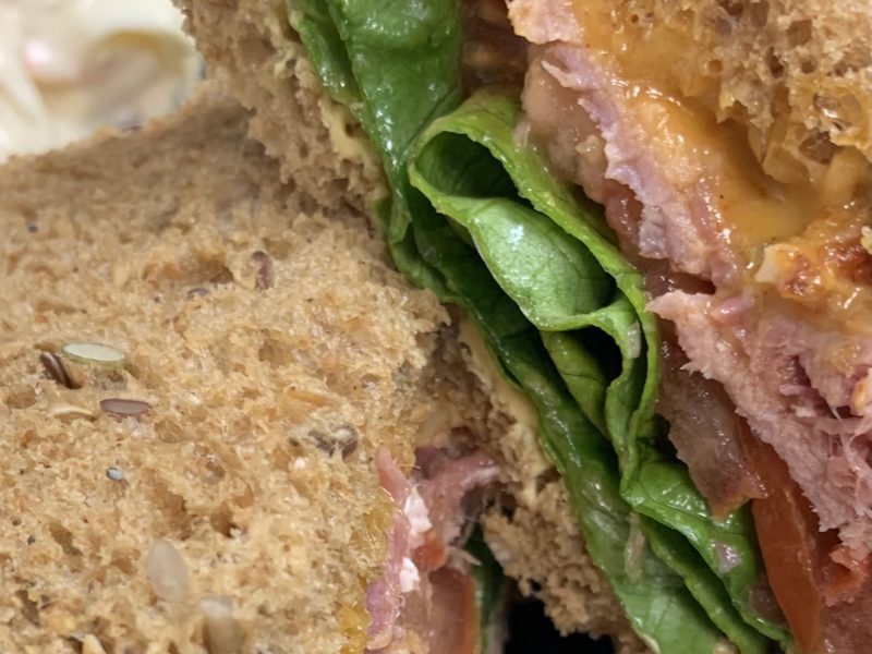 Baked Ham with welsh rarebit salad sandwich